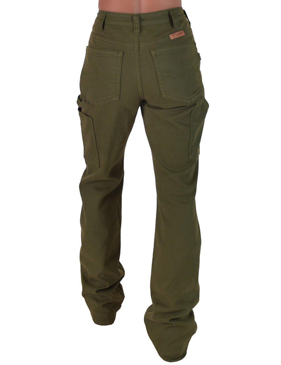 Army Carpenter Flannel Lined Bootcut Jeans in Olive by Cowgirl Tuff