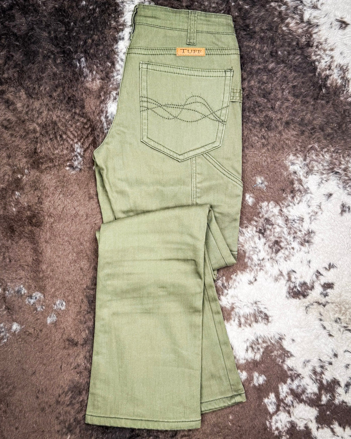 Army Carpenter Flannel Lined Bootcut Jeans in Olive by Cowgirl Tuff