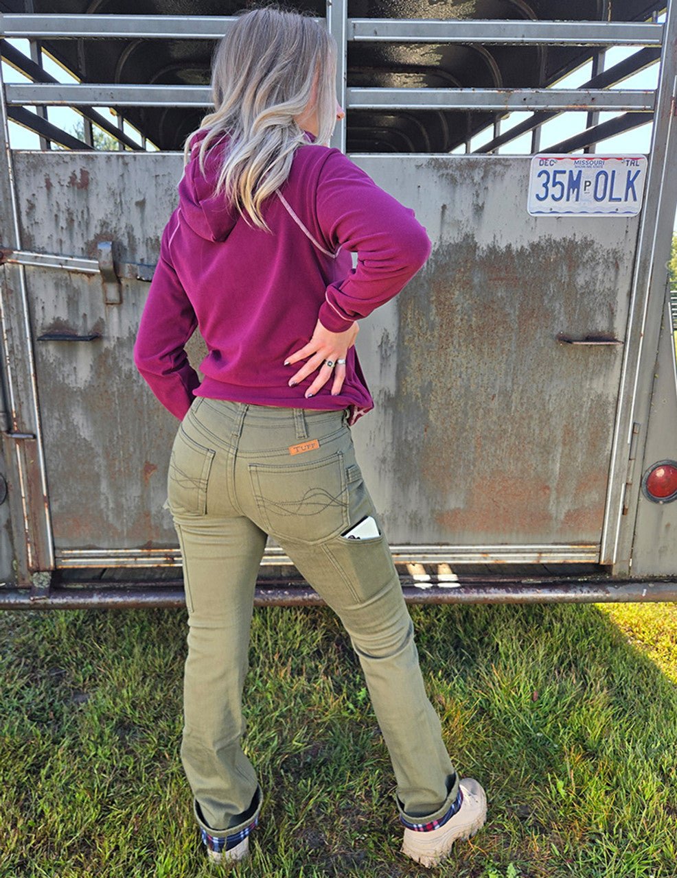 Army Carpenter Flannel Lined Bootcut Jeans in Olive by Cowgirl Tuff
