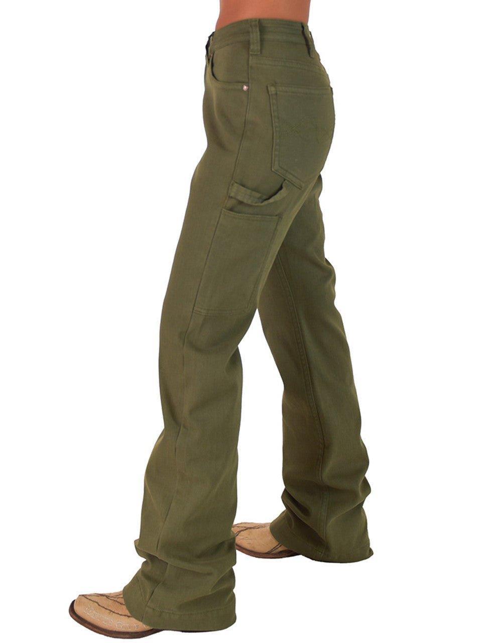 Army Carpenter Flannel Lined Bootcut Jeans in Olive by Cowgirl Tuff