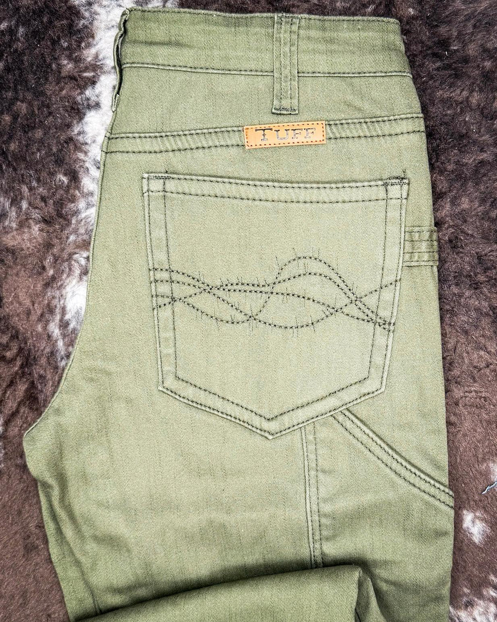 Army Carpenter Flannel Lined Bootcut Jeans in Olive by Cowgirl Tuff