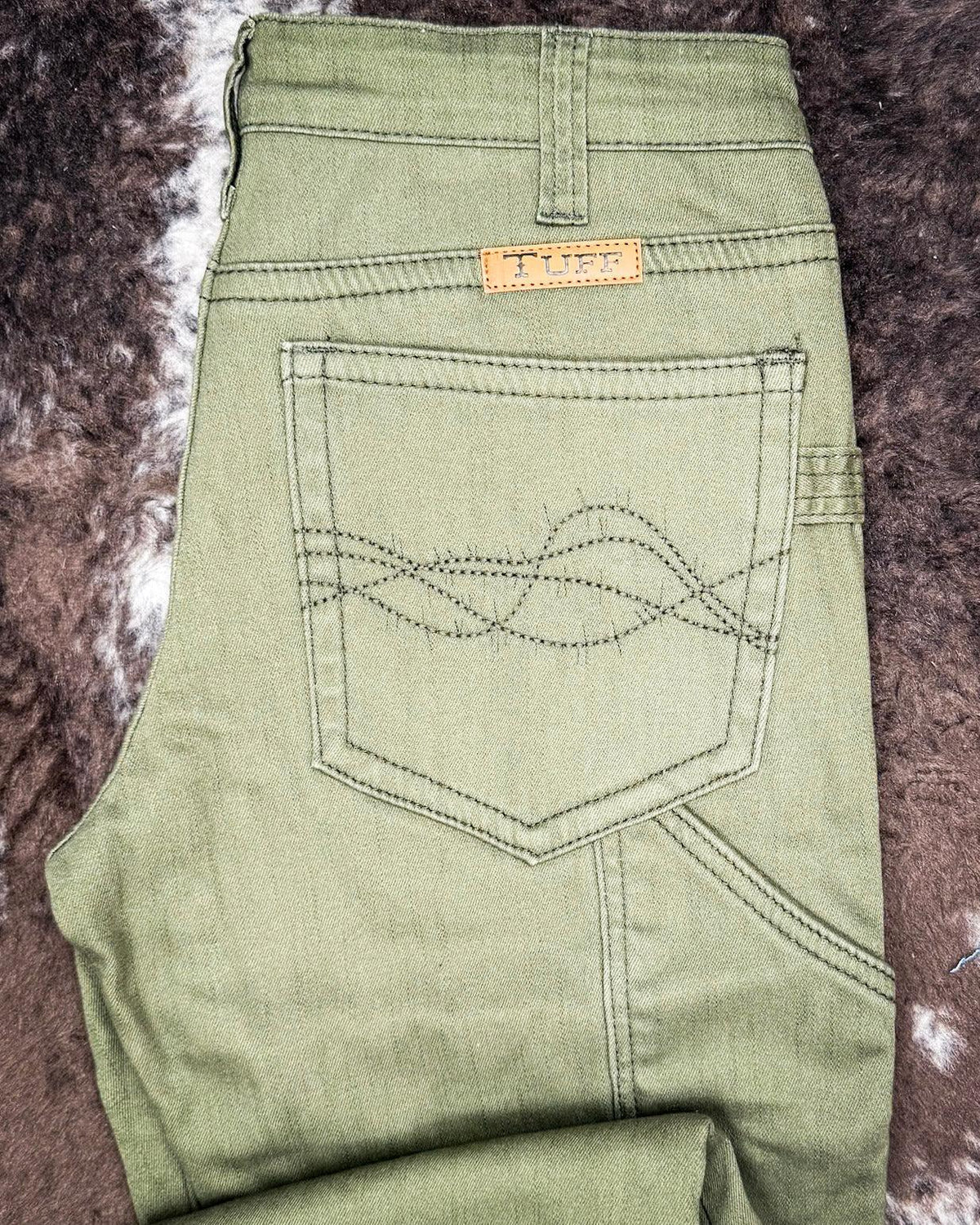 Army Carpenter Flannel Lined Bootcut Jeans in Olive by Cowgirl Tuff