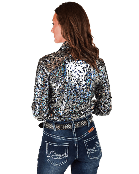 Cowgirl Tuff Black and Silver Starlight Shatter Pullover Button Up