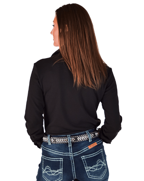 Cowgirl Tuff Black Fleece Stretch Pullover Button Up