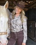 Cowgirl Tuff Brown and Cream Lace Pullover Button Up