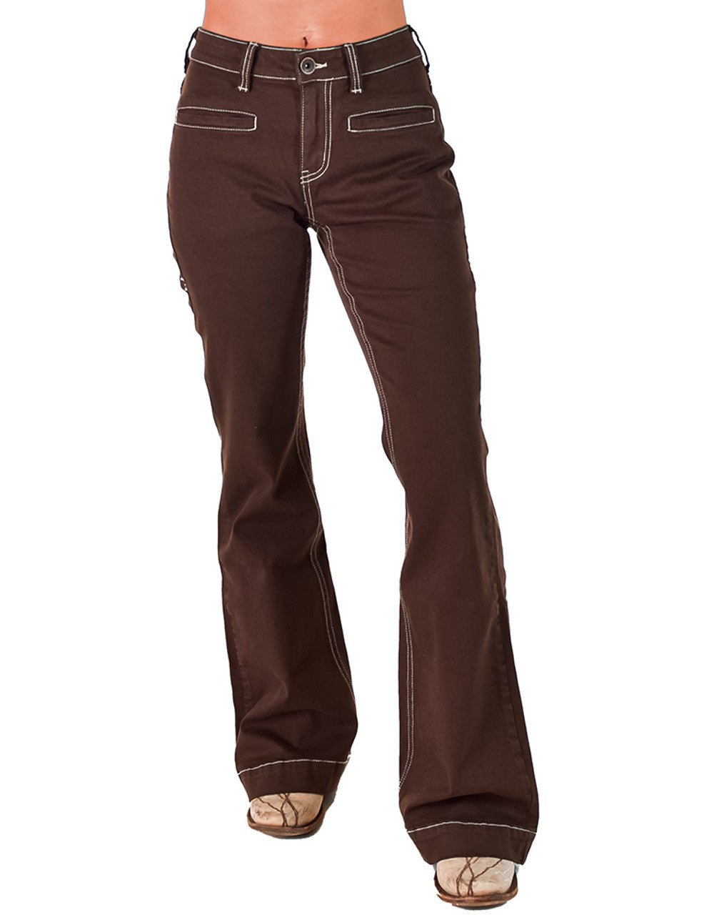 Brown Boot Stitch High-Rise Trouser Jeans by Cowgirl Tuff