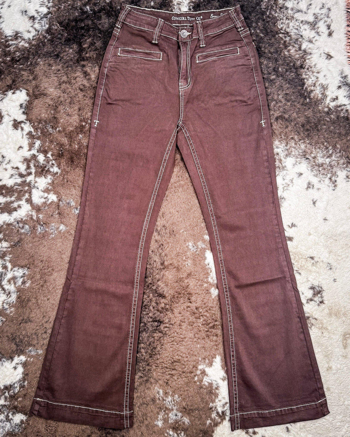 Brown Boot Stitch High-Rise Trouser Jeans by Cowgirl Tuff