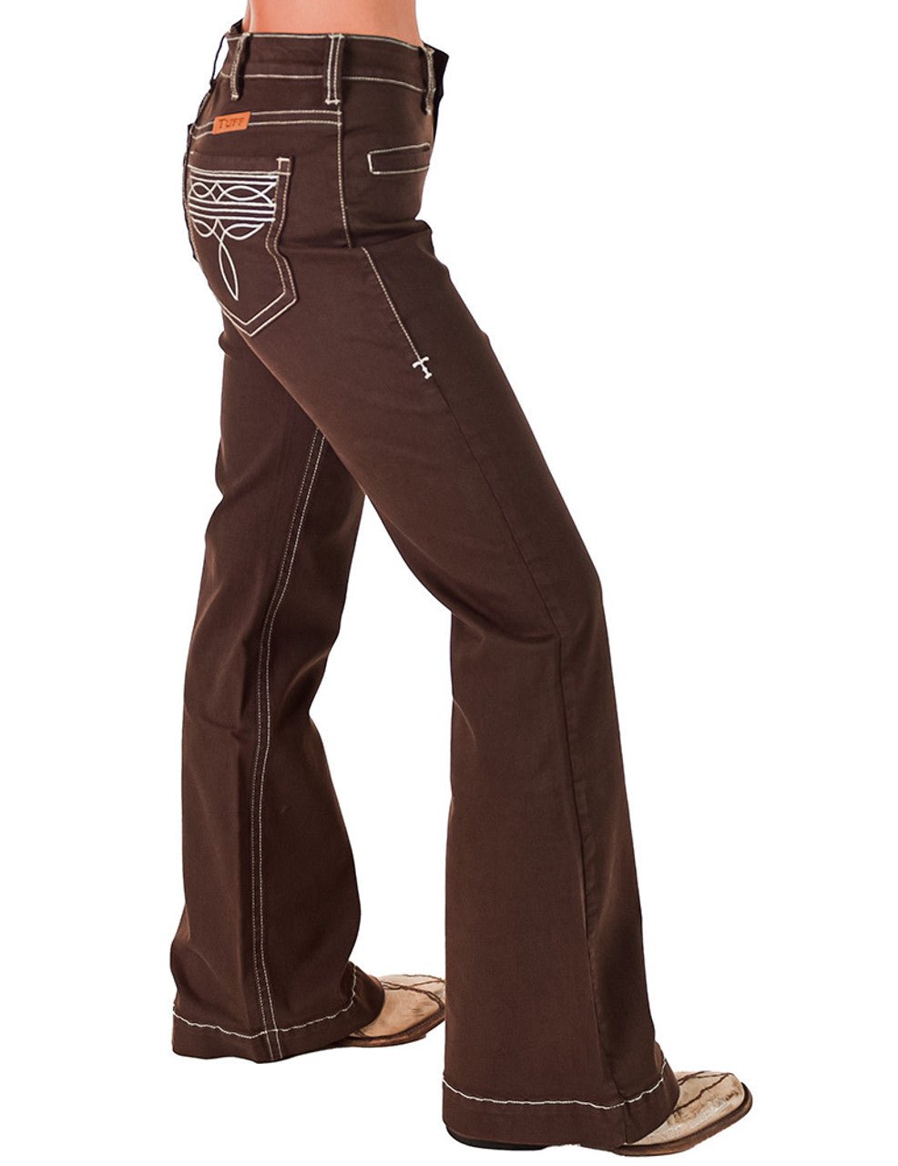 Brown Boot Stitch High-Rise Trouser Jeans by Cowgirl Tuff