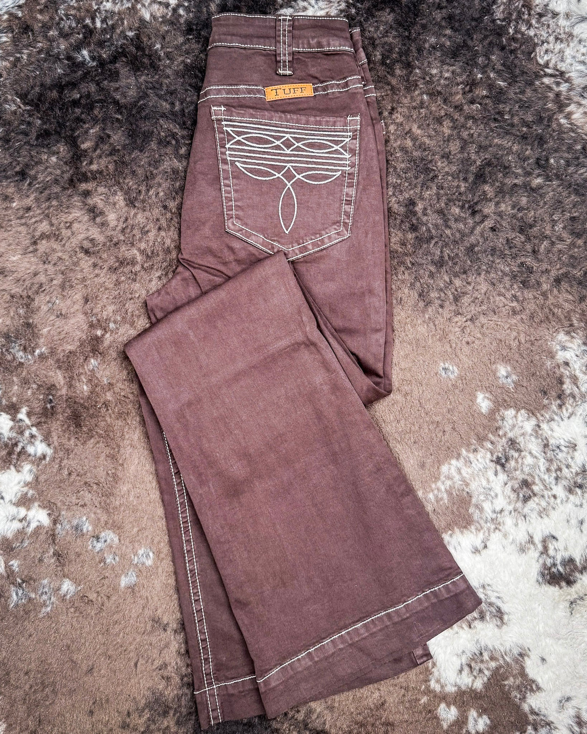 Brown Boot Stitch High-Rise Trouser Jeans by Cowgirl Tuff