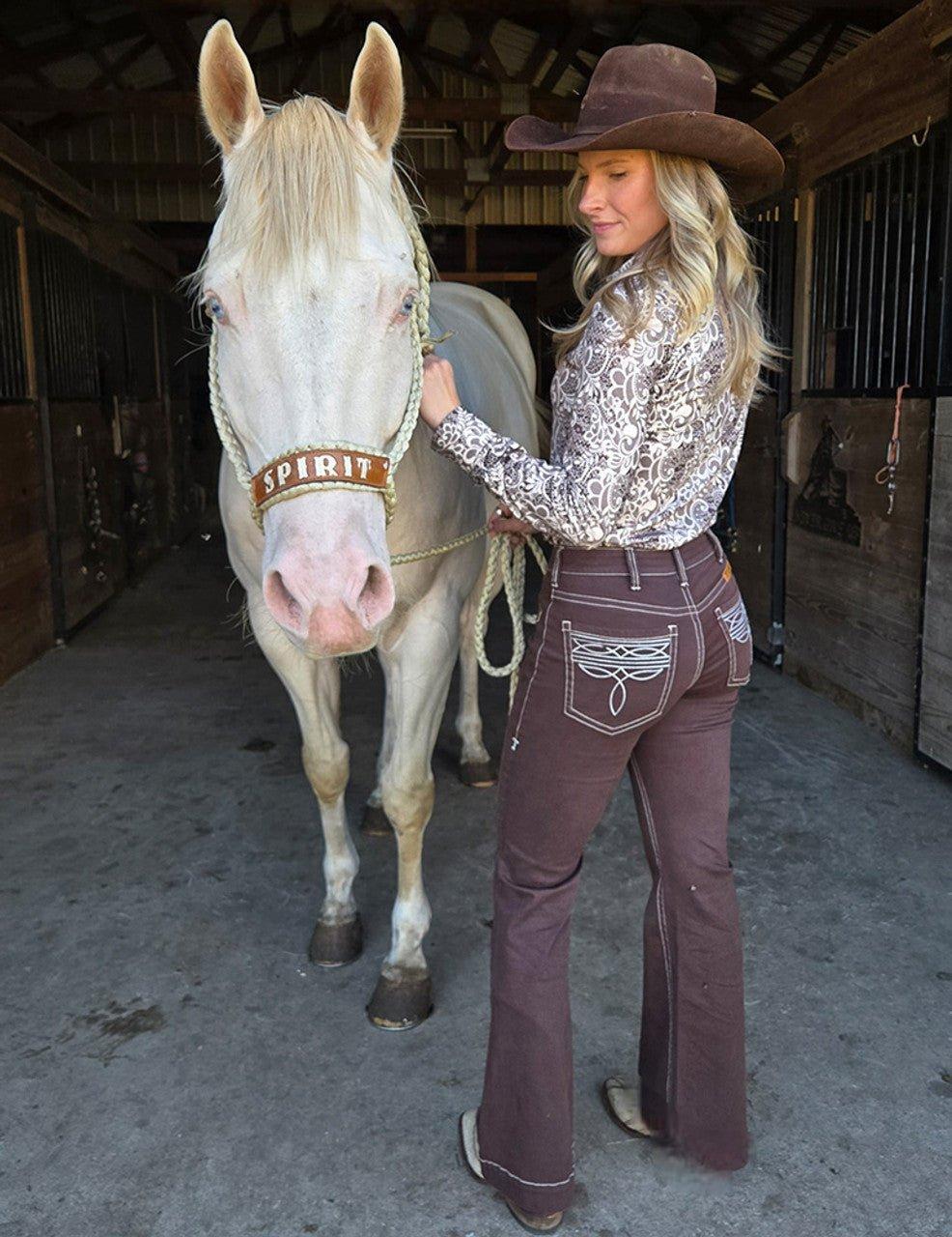 Brown Boot Stitch High-Rise Trouser Jeans by Cowgirl Tuff