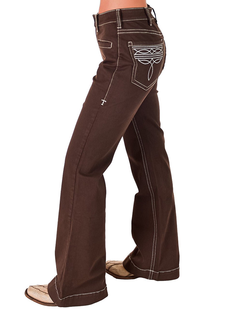 Brown Boot Stitch High-Rise Trouser Jeans by Cowgirl Tuff