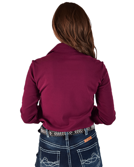 Cowgirl Tuff Burgundy Fleece Stretch Pullover Button Up