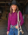 Cowgirl Tuff Burgundy Fleece Stretch Pullover Button Up