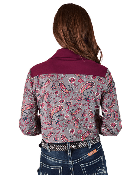 Cowgirl Tuff Burgundy Paisley Trail Pullover Button Up