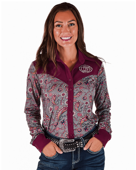 Cowgirl Tuff Burgundy Paisley Trail Pullover Button Up