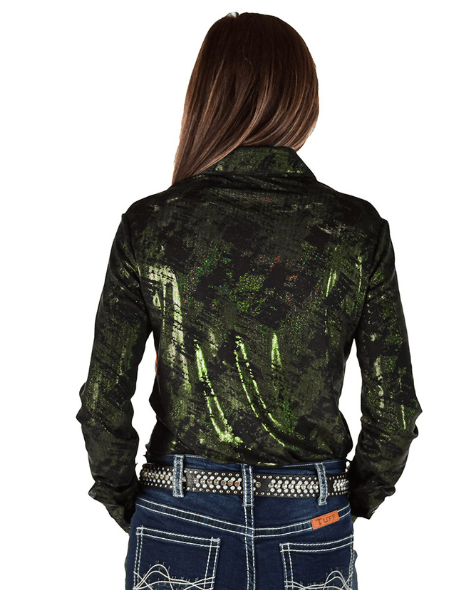Cowgirl Tuff Green Oil Iridescent Pullover Button Up