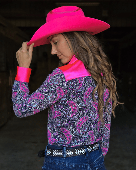 Cowgirl Tuff Hot Pink Paisley Trail Pullover Button Up