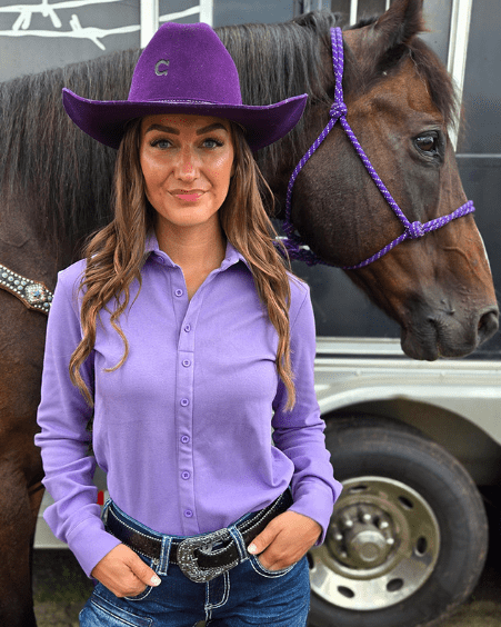 Cowgirl Tuff Lavender Fleece Stretch Pullover Button Up