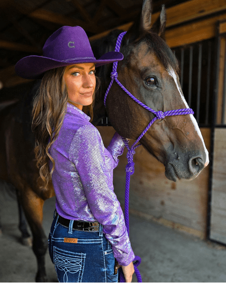 Cowgirl Tuff Lavender Glitz and Grit Pullover Button Up