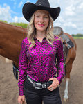 Cowgirl Tuff Pink and Black Starlight Shatter Pullover Button Up