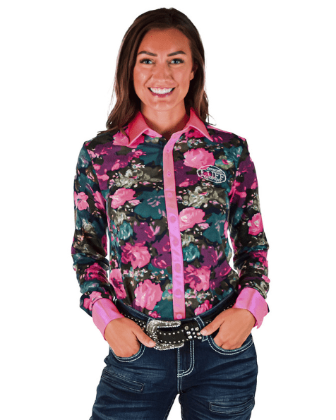 Cowgirl Tuff Pink Meadow Pullover Button Up
