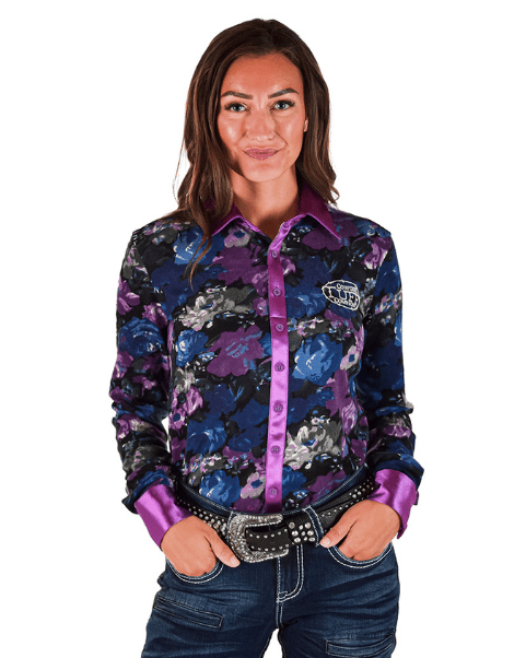 Cowgirl Tuff Purple Meadow Pullover Button Up