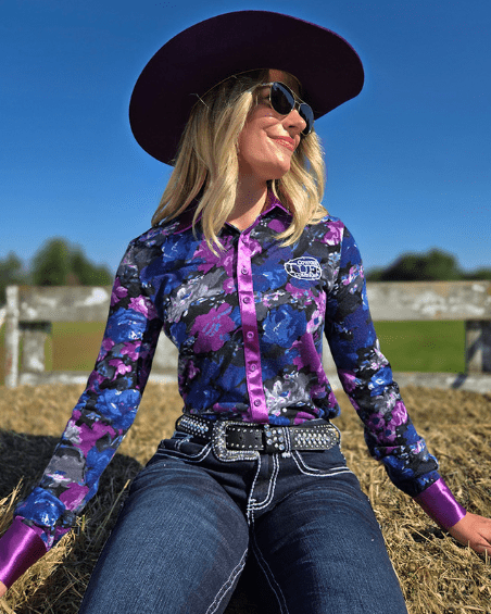 Cowgirl Tuff Purple Meadow Pullover Button Up