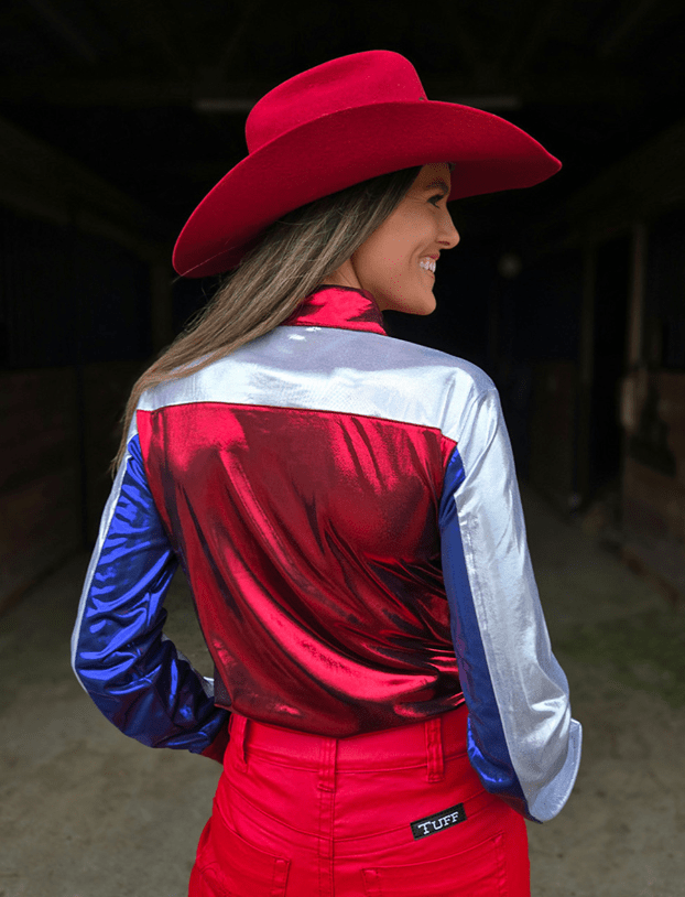 Cowgirl Tuff Red White and Rodeo Pullover Button Up