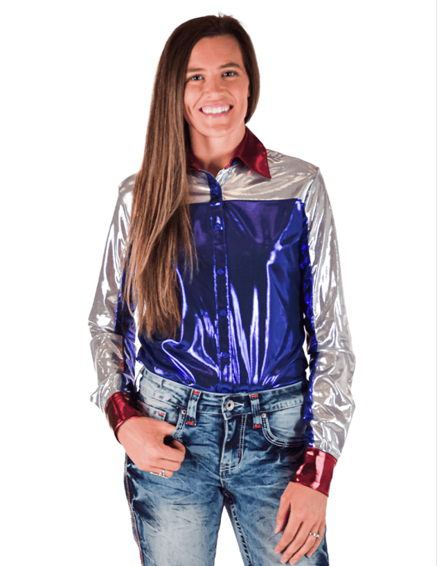 Cowgirl Tuff Red White and Rodeo Pullover Button Up