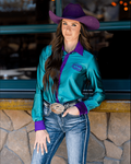 Cowgirl Tuff Rodeo Royale Pullover Button Up In Turquoise