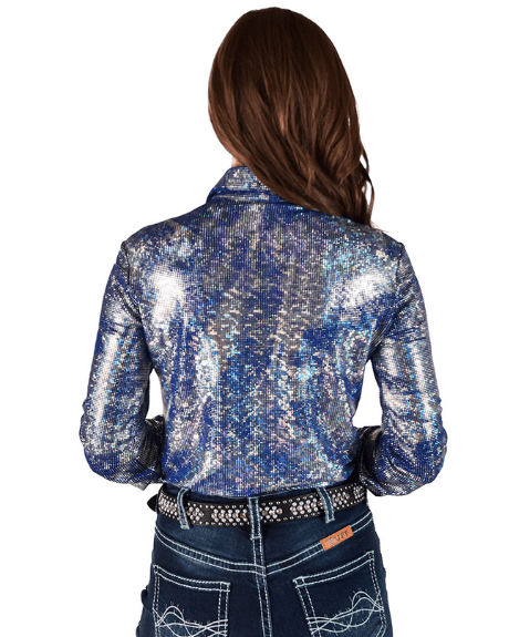 Cowgirl Tuff Royal Blue Glitz and Grit Pullover Button Up