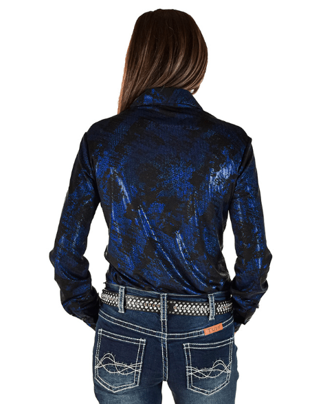 Cowgirl Tuff Royal Blue Oil Iridescent Pullover Button Up