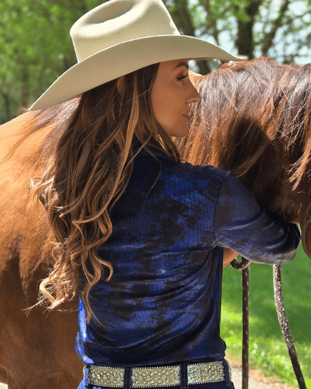 Cowgirl Tuff Royal Blue Oil Iridescent Pullover Button Up