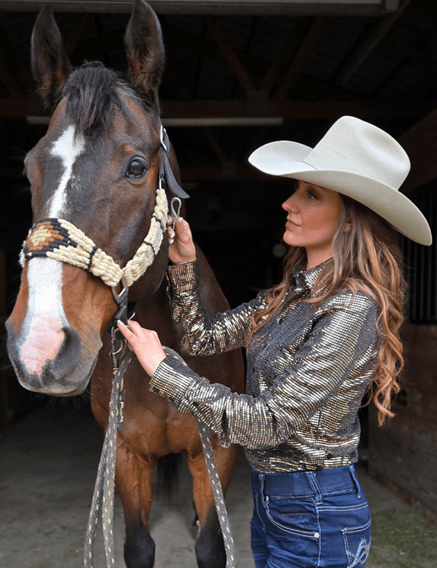 Cowgirl Tuff Spurfire Pullover Button Up with Copper Metallic Foil