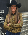 Cowgirl Tuff Spurfire Pullover Button Up with Yellow Metallic Foil