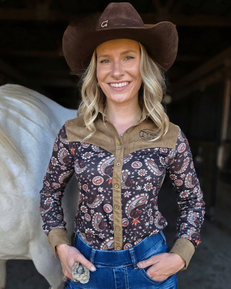 Cowgirl Tuff Tan Paisley Trail Pullover Button Up