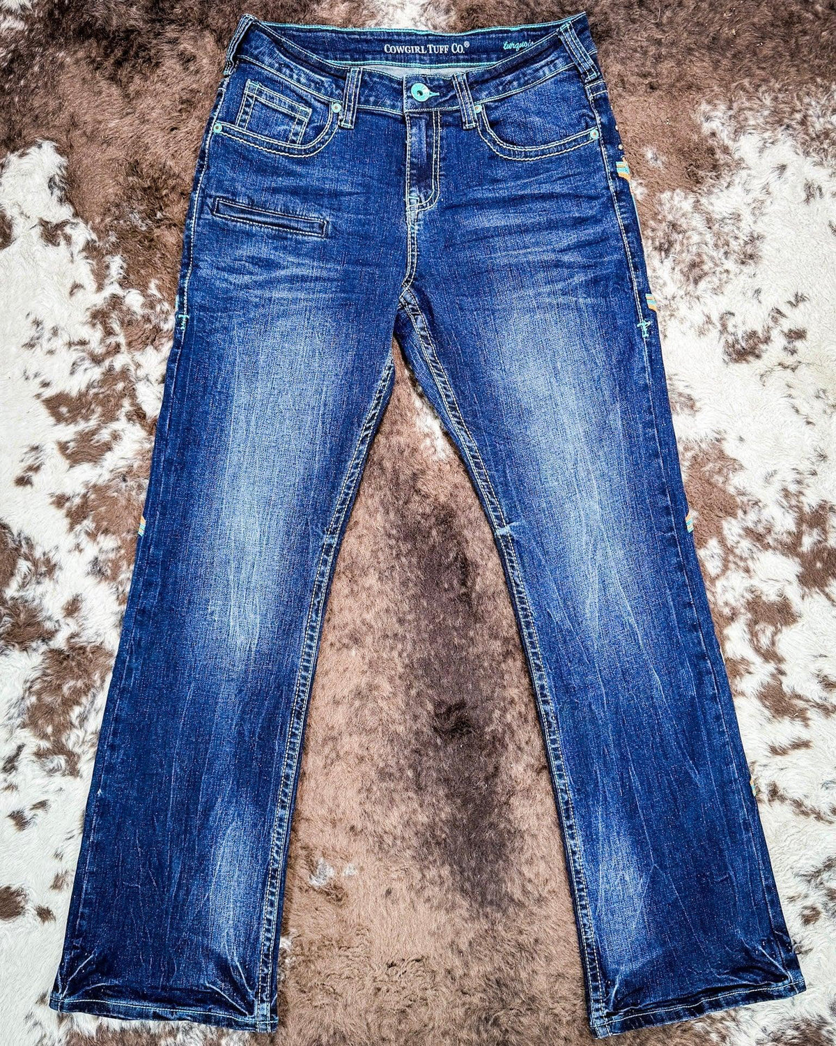 Cowgirl Tuff Turquoise Arrows Bootcut Jeans