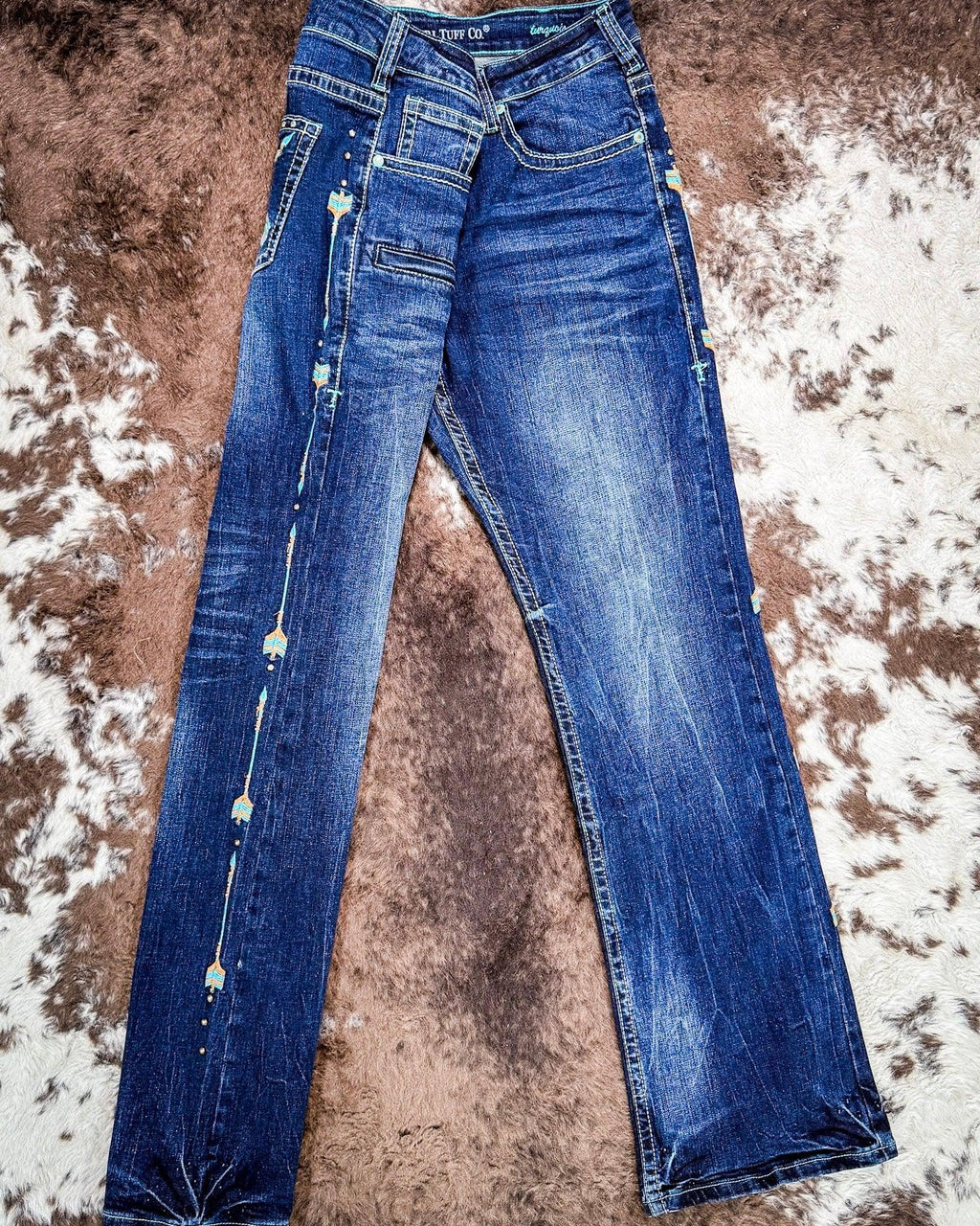 Cowgirl Tuff Turquoise Arrows Bootcut Jeans