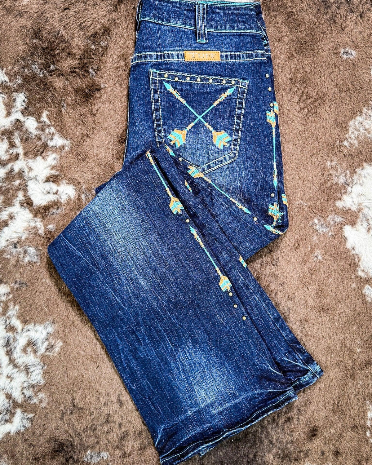 Cowgirl Tuff Turquoise Arrows Bootcut Jeans