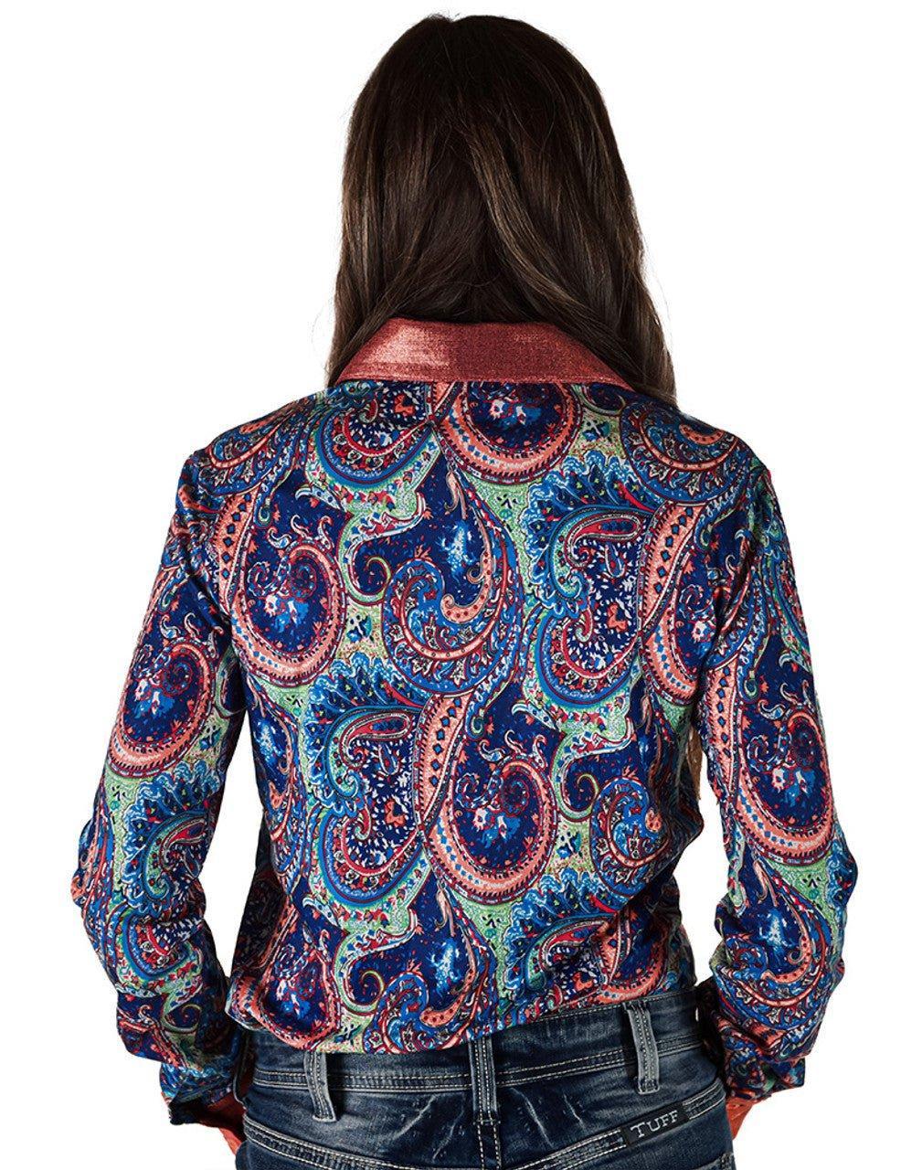 Cowgirl Tuff Twilight Tessa Pullover Button Up Paisley With Rust Foil Metallic Accents