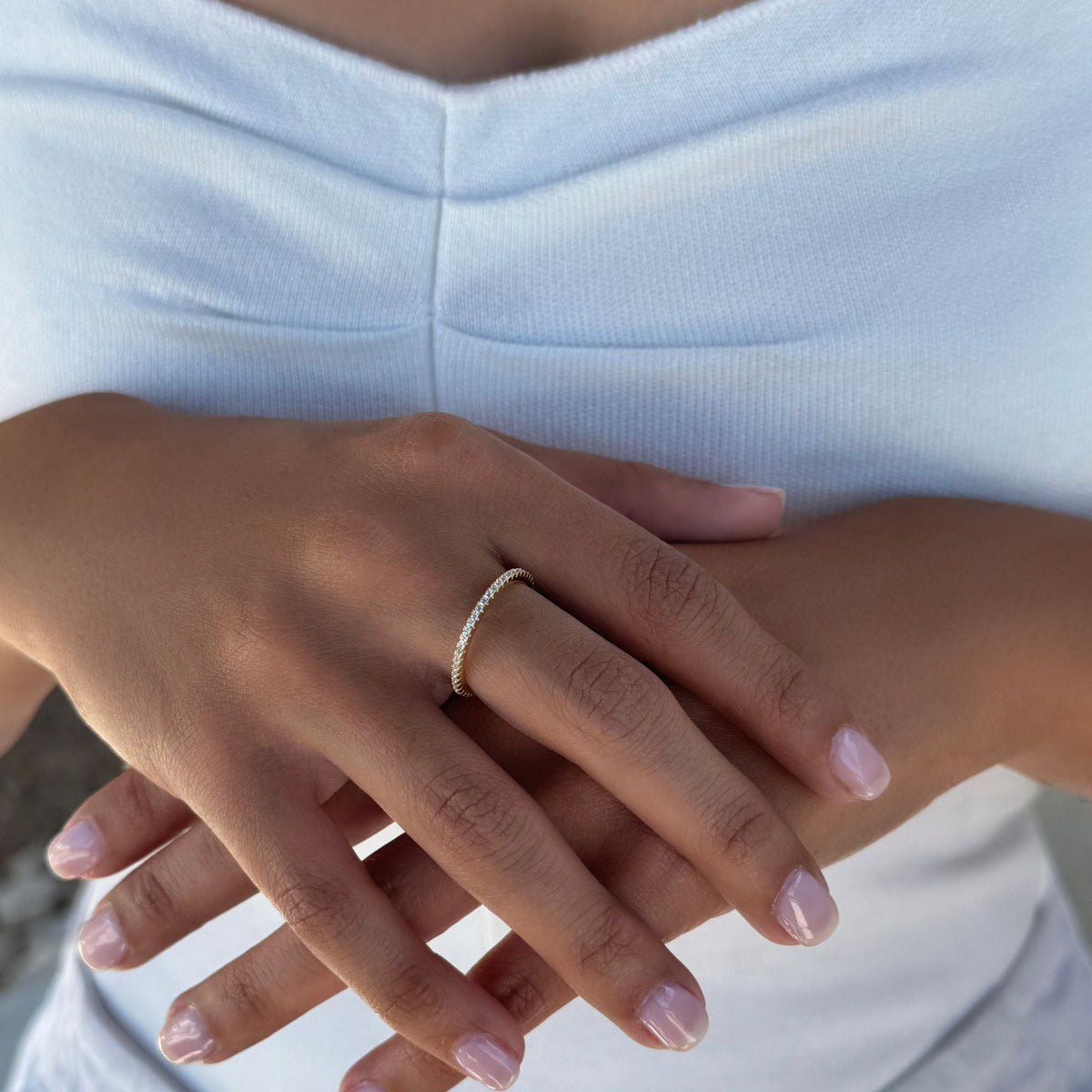 14k Gold Vermeil .925 Sterling Silver CZ Eternity Band Ring