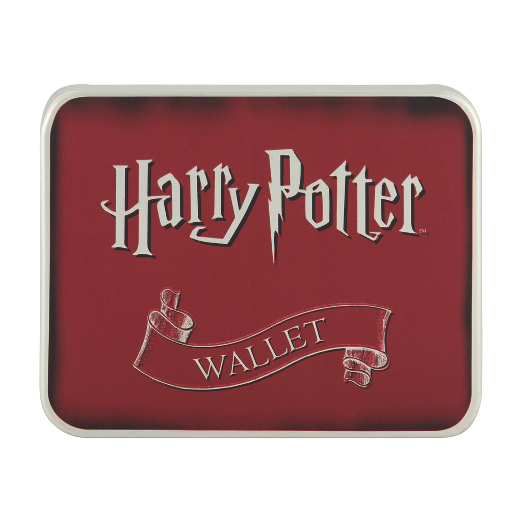 WB HARRY POTTER Lightining Bolt And Glasses in Burgundy Bifold Wallet, Slim Wallet with Decorative Tin for Men and Women