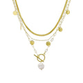14k Gold Plated Pearl and 3-Layer Necklace