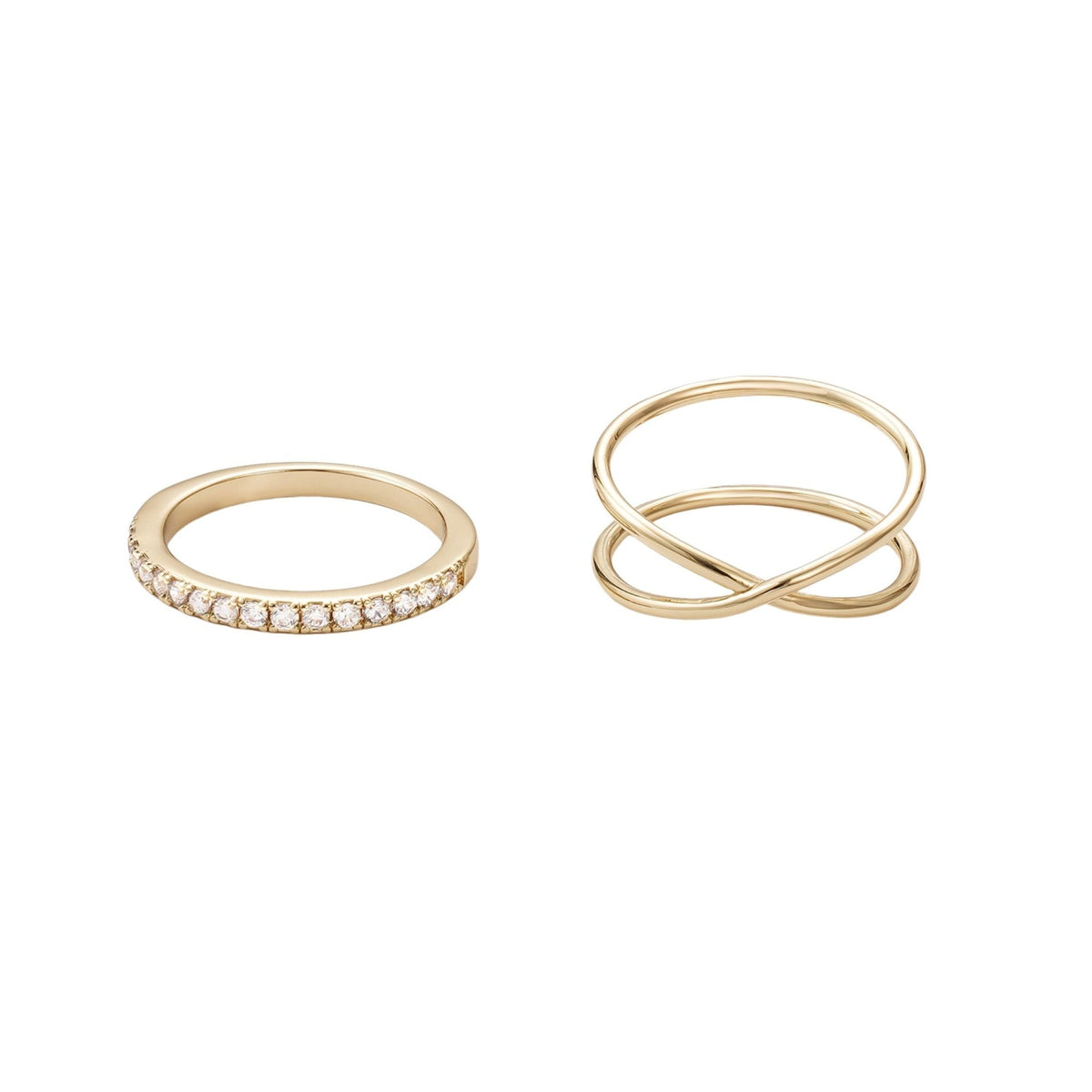 14k Gold Plated X and Eternity Ring Set