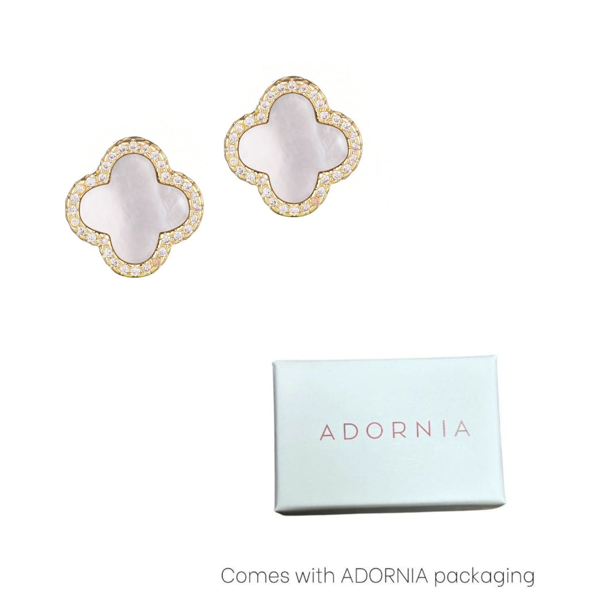 14k Gold Plated Mother of Pearl Halo CZ Clover Stud Earrings