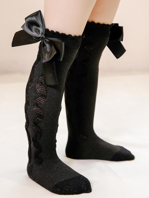 Black Delicate Touch Knee High Ribbon Socks