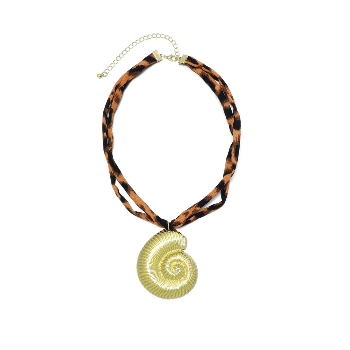 Gold Shell on Leopard Print Adjustable Necklace