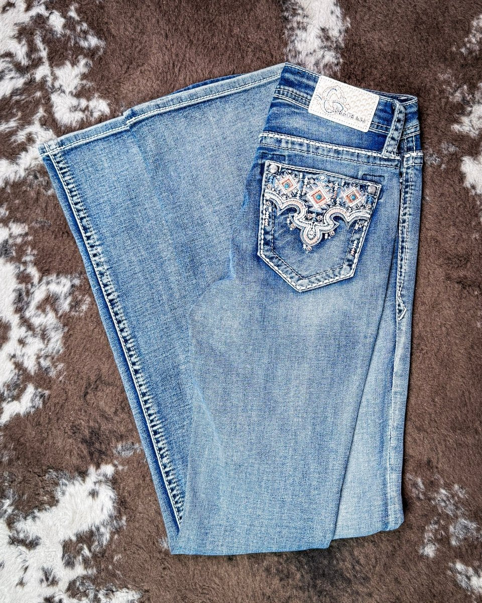 Dakota Jewel Bootcut Jeans in Medium Wash by Grace in LA
