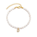 14k Gold Plated Freshwater Pearl with Pave Letter Bracelet