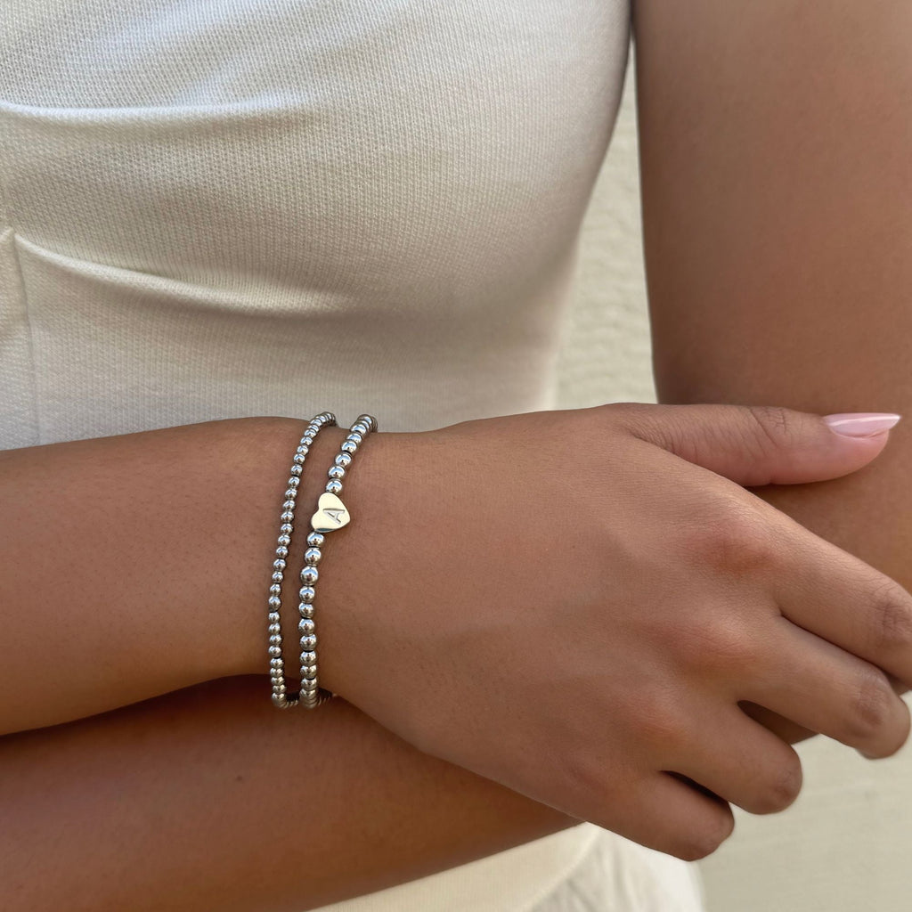 Silver Plated Ball Bead Initial Bracelet Set